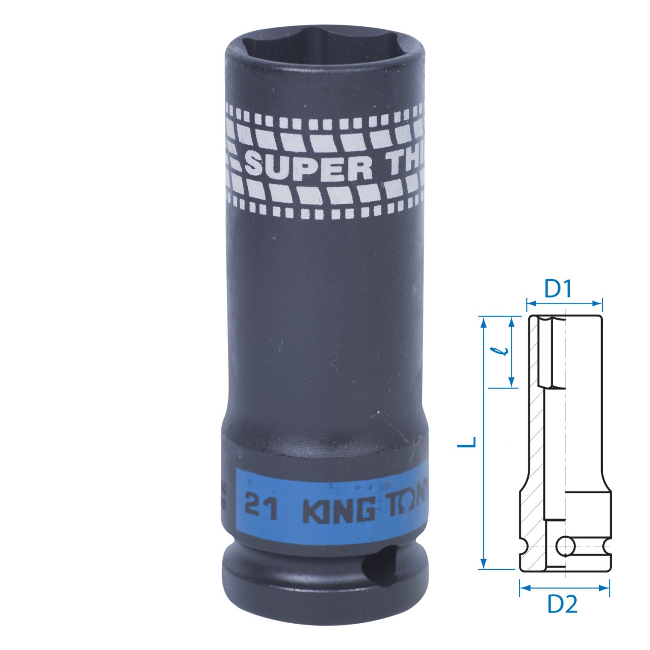 Головка торцевая ударная глубокая, 21 мм, тонкостенная KING TONY 441521M