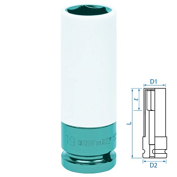 Головка торцевая ударная глубокая, 19 мм, тонкостенная, пластиковая защита KING TONY 494519MX