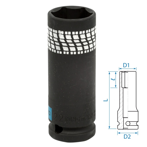 Головка торцевая ударная глубокая, 22 мм, тонкостенная KING TONY 441522M